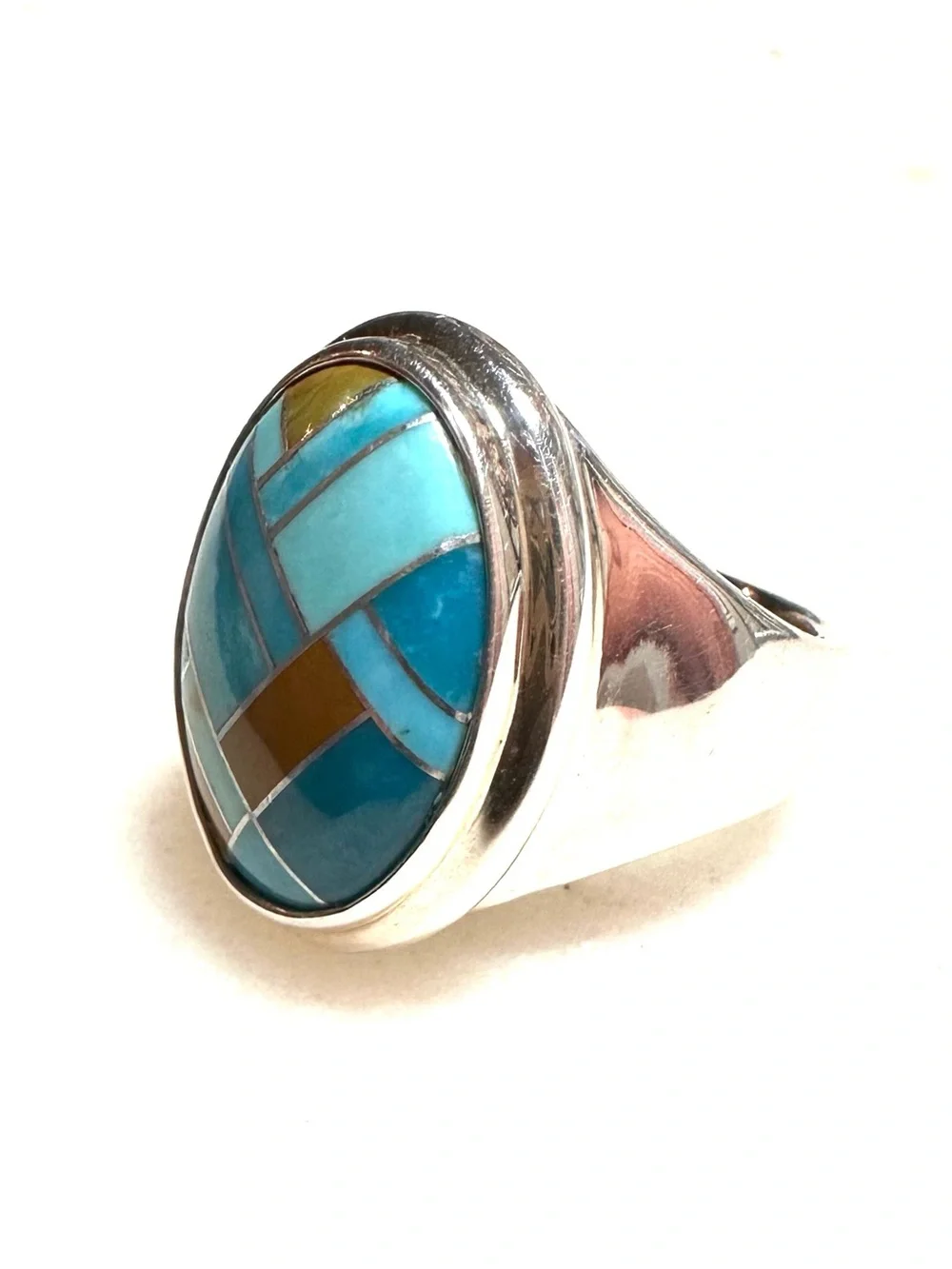 Carolyn Pollack Geometric Blue Turquoise & Jasper Inlay Sterling Silver Ring